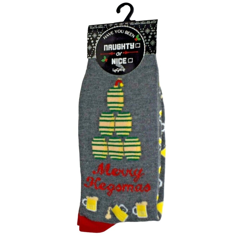 LegAle Mens Shoe 8 to 12 Merry Kegmas Have You Been Naughty or Nice Socks
